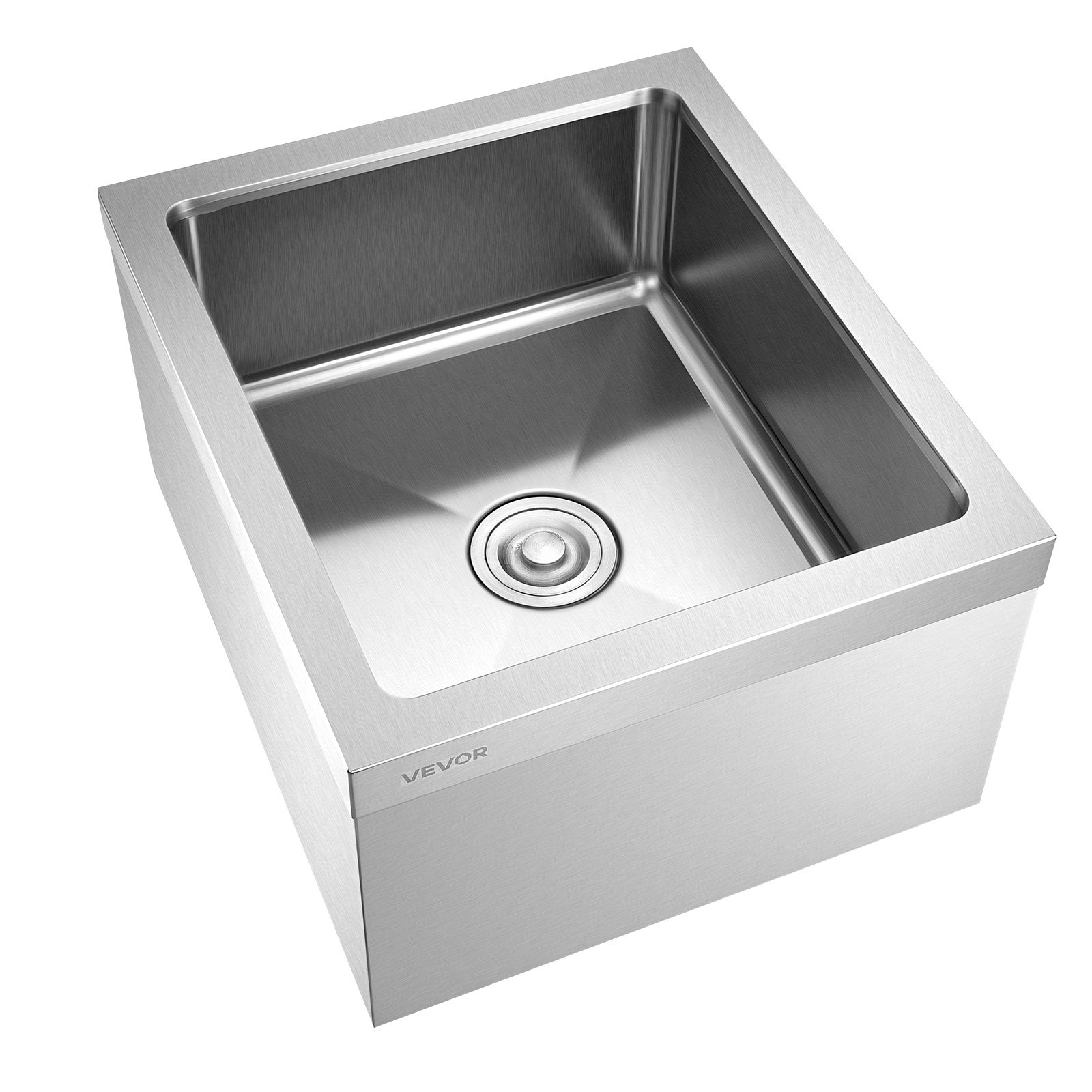 VEVOR Stainless Steel Floor Mop Sink, 22 x 19 x 12 in, 304 Stainless Steel, with 3-in-1 Filter and Wall-Mounted Bracket, X-Shaped Groove for Quick and Smooth Drainage, for Balcony and Bathroom