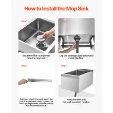 VEVOR Stainless Steel Floor Mop Sink 22 x 19 x 12 in with Backsplash and Filter