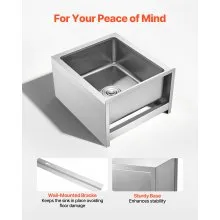 VEVOR Stainless Steel Floor Mop Sink 22 x 19 x 12 in with Backsplash and Filter