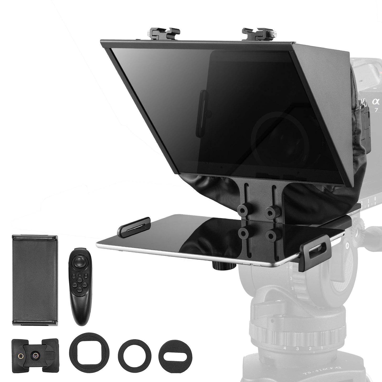 VEVOR Teleprompter, 13" Aluminum Alloy, Floor Type with Adjustable Angle Spectroscope, Remote Control, for YouTube, Twitch, Zoom, Supports DSLR/Webcam/Smartphone, for Video Recording/Live Streaming
