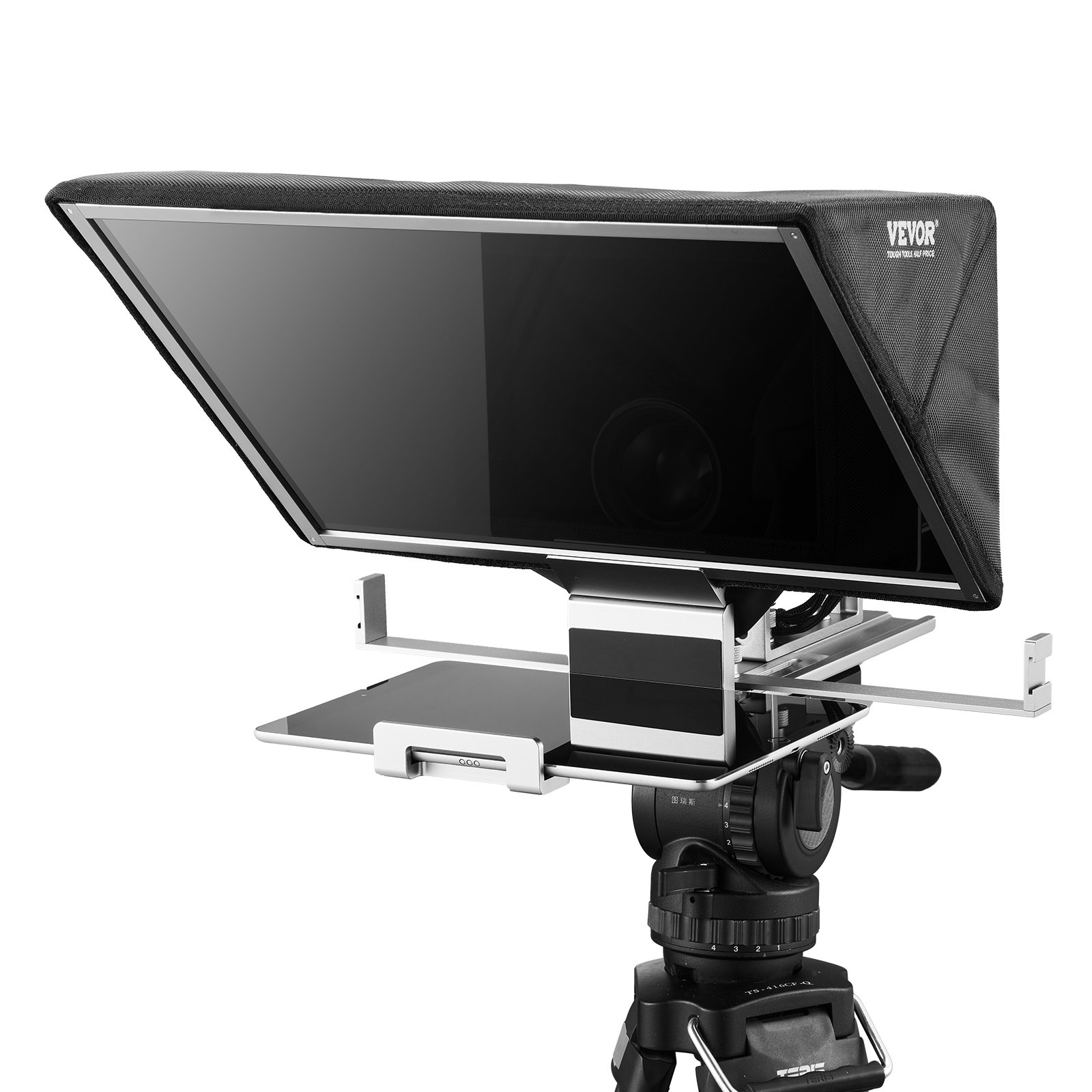 VEVOR Teleprompter, 16" Aluminum Alloy, Floor Type with Adjustable Angle Spectroscope, Remote Control, for YouTube, Twitch, Zoom, Supports DSLR/Webcam, for Video Recording/Live Streaming