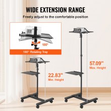 VEVOR Projector Stand, Projector Floor Stand Adjustable Height from 22.8 to 57.3 in, DJ Equipment, Projector Mount with Tray, Ideal for Outdoor Movies, Home, Office, Stage and Studio, Max Load Capacity 88 lbs With Wheels, Black