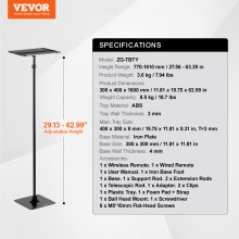 VEVOR Projector Stand, Projector Floor Stand Adjustable Height from 30.3 to 63.4 in, DJ Equipment, Projector Mount with Tray, Ideal for Outdoor Movies, Home, Office, Stage and Studio, Max Load Capacity 22 lbs, Black