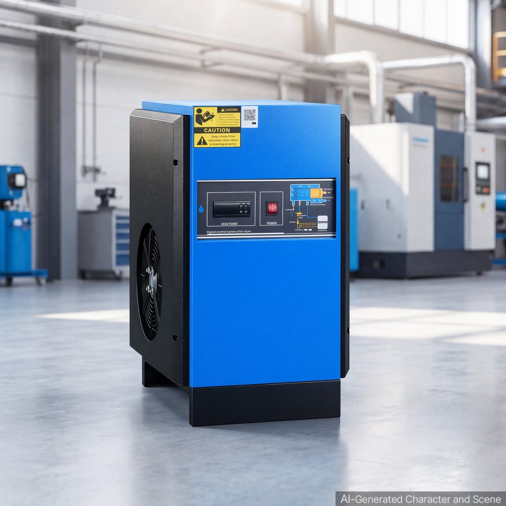 VEVOR Compressed Air Dryer, 50CFM Refrigerated Air Dryer, 120V 60Hz Industrial Refrigerated Air-Drying System for 10HP Compressors - with Color Screen Control Panel and Automatic Drainage
