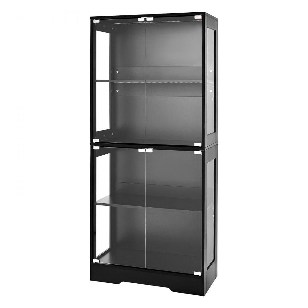 VEVOR Display Cabinet with Glass Doors, 65 in Tall Lighted Display Case with 3 Color Lights, 4-Tier Curio Collectibles Storage Cabinet, Bookshelf Bookcase for Pantry Bedroom Living Room Office