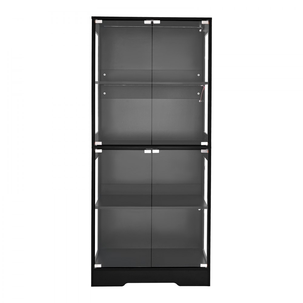 VEVOR Display Cabinet with Glass Doors, 65 in Tall Lighted Display Case with 3 Color Lights, 4-Tier Curio Collectibles Storage Cabinet, Bookshelf Bookcase for Pantry Bedroom Living Room Office