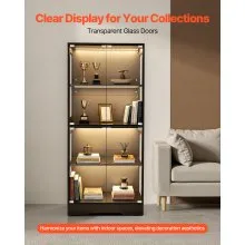 VEVOR Lighted Display Cabinet with Glass Doors 65 in Tall 4-Tier Curio Cabinet