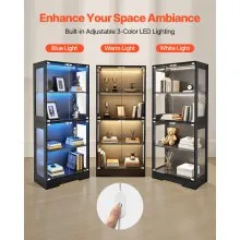 VEVOR Lighted Display Cabinet with Glass Doors 65 in Tall 4-Tier Curio Cabinet