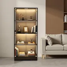 VEVOR Lighted Display Cabinet with Glass Doors 65 in Tall 4-Tier Curio Cabinet