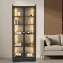 VEVOR Display Cabinet with Doors, 67 in Tall Lighted Display Case with 2 Adjustable Shelves, 5-Tier Curio Collectibles Storage Cabinet, Bookshelf Bookcase for Pantry Bedroom Living Room Office