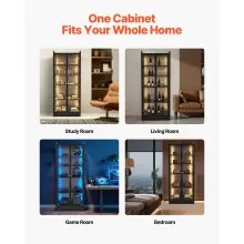 VEVOR Lighted Display Cabinet with Acrylic Doors 67 in Tall 5-Tier Curio Cabinet