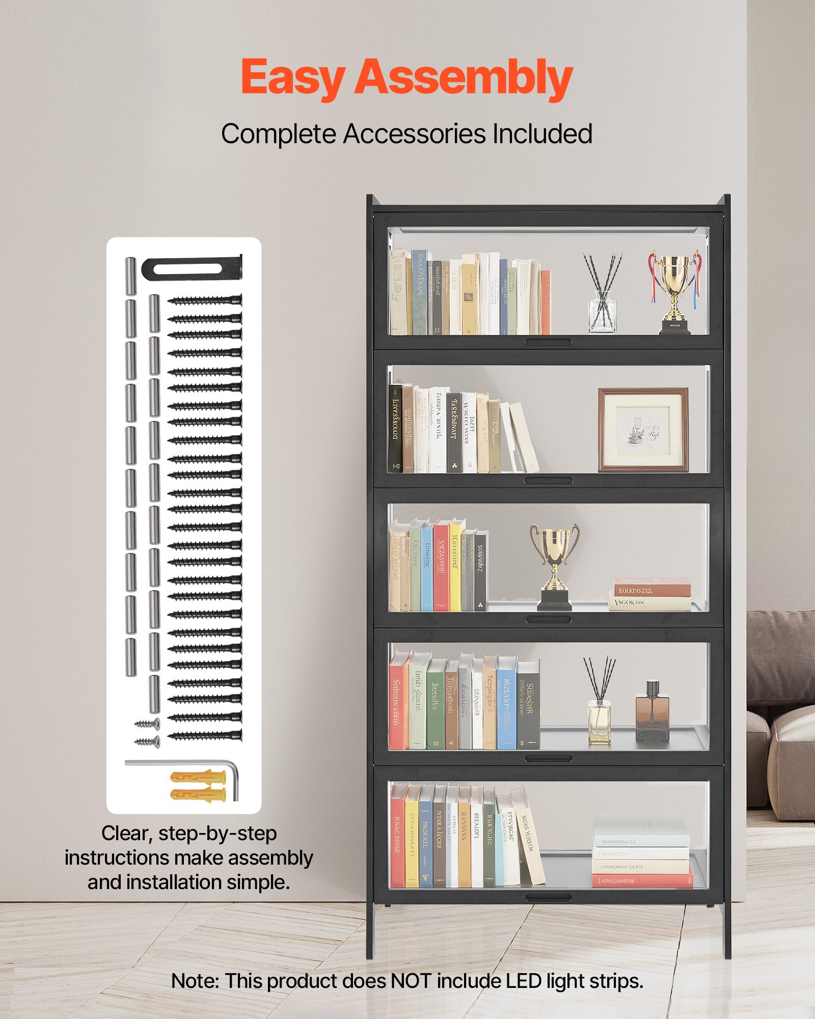 VEVOR Display Cabinet with Acrylic Doors, 68 in Tall 5-Tier Curio Cabinet, Natural Wooden Fame, Collectibles Toy Organizers Rack & Display Case, Bookshelf for Home, Office, Playroom, Living Room