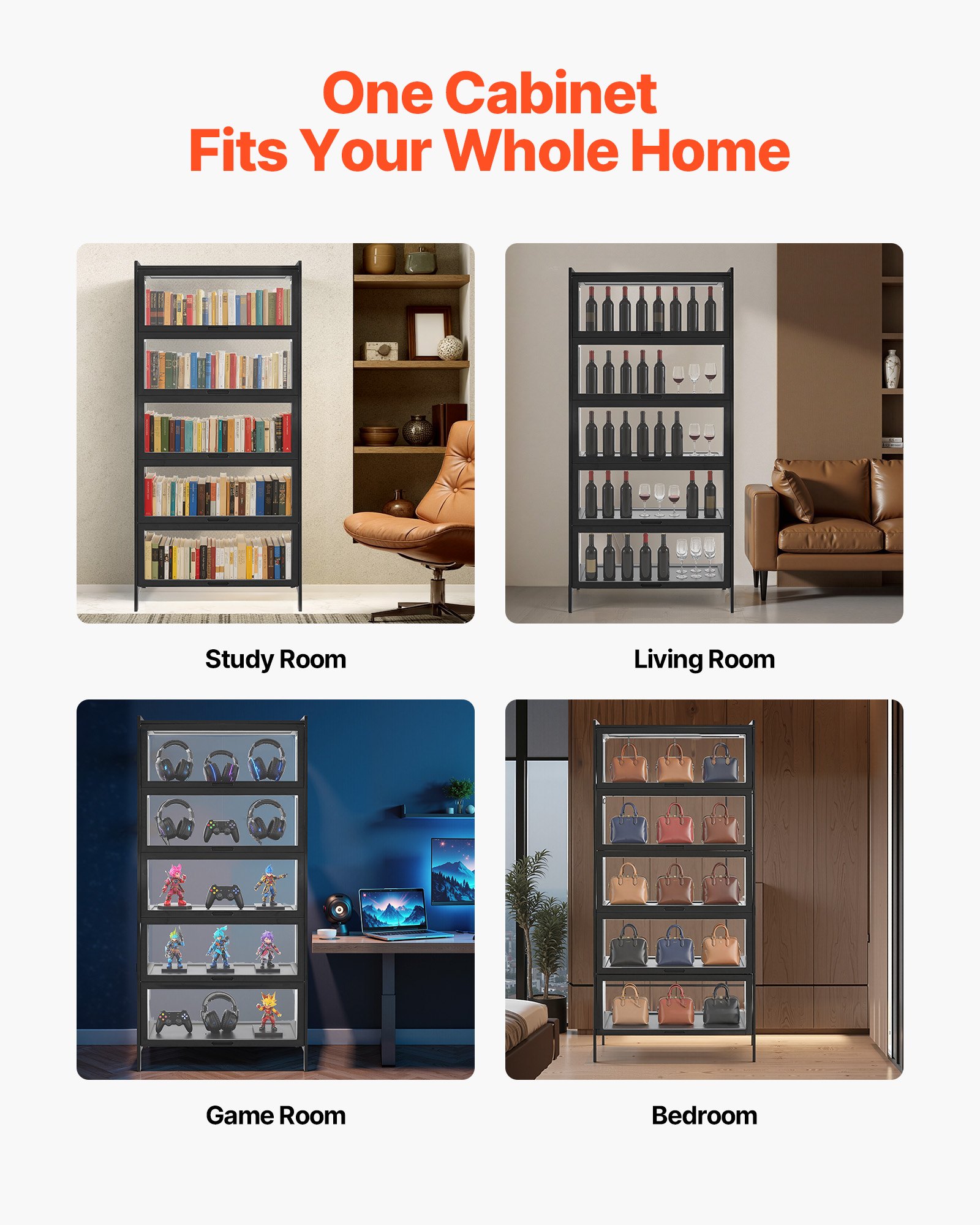 VEVOR Display Cabinet with Acrylic Doors, 68 in Tall 5-Tier Curio Cabinet, Natural Wooden Fame, Collectibles Toy Organizers Rack & Display Case, Bookshelf for Home, Office, Playroom, Living Room