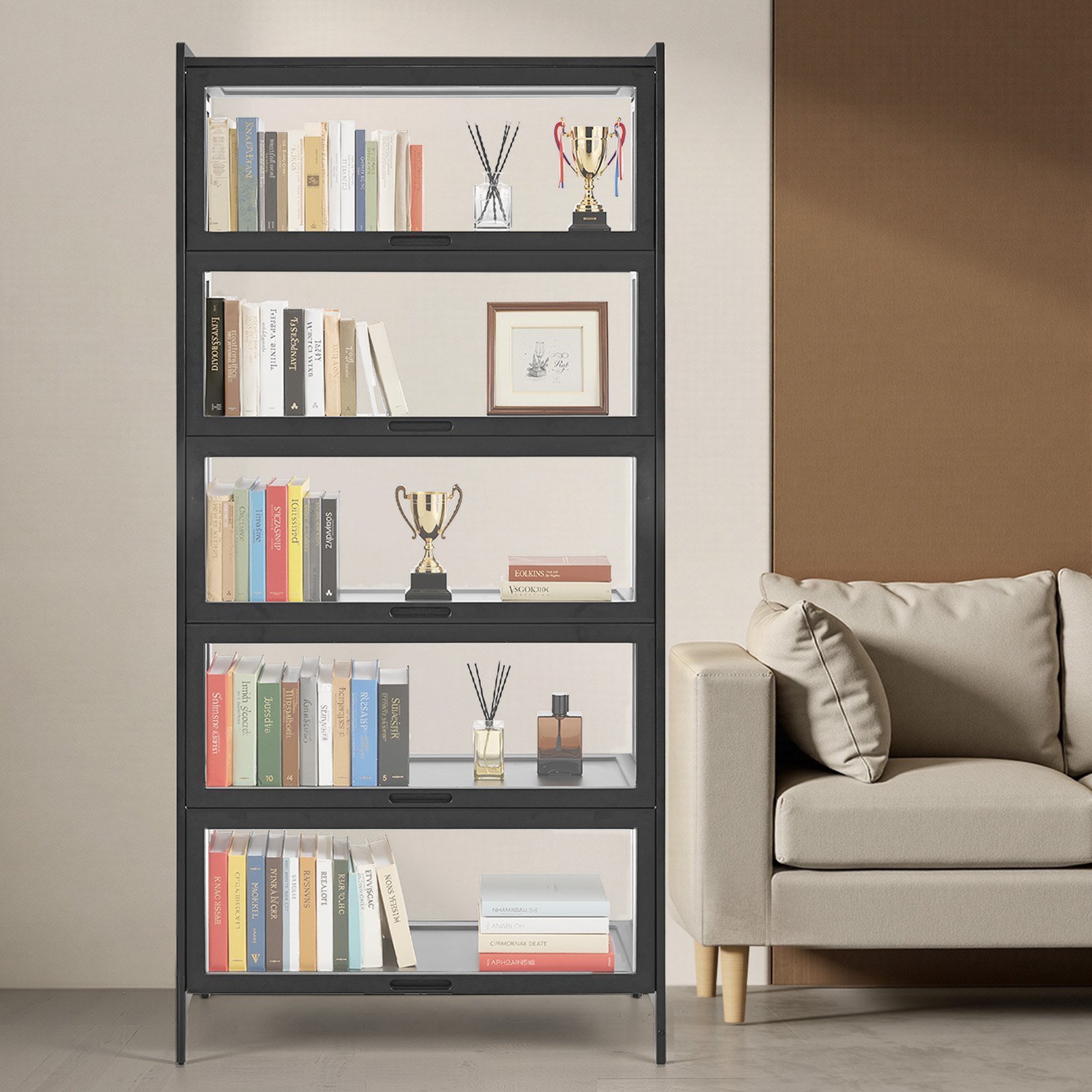 VEVOR Display Cabinet with Acrylic Doors, 68 in Tall 5-Tier Curio Cabinet, Natural Wooden Fame, Collectibles Toy Organizers Rack & Display Case, Bookshelf for Home, Office, Playroom, Living Room
