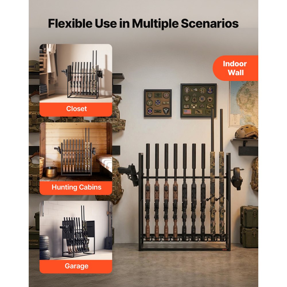 VEVOR Gun Rack, Floor Standing, Indoor Heavy Duty Steel Rifle Shotgun Rack Stand, Freestanding Gun Display Storage with Magazine Holder, Holds up to 9 Rifles and 4 Pistols, for Home Garage Storage