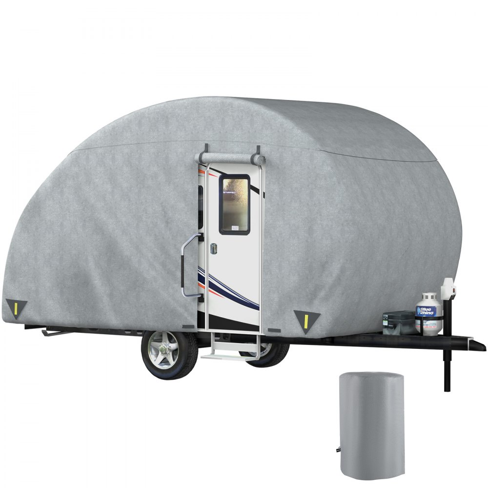 VEVOR Teardrop Trailer Cover, Fit for 10' - 12' Trailers, Upgraded Non-Woven 4 Layers Camper Cover, UV-Proof Waterproof Travel Trailer Cover w/ 2 Wind-Proof Straps and 1 Storage Bag