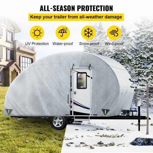 VEVOR Teardrop Trailer Cover, Fit for 16\' - 18\' Trailers, Upgraded Non-Woven 4 Layers Camper Cover, UV-Proof Waterproof Travel Trailer Cover w/ 2 Wind-Proof Straps and 1 Storage Bag