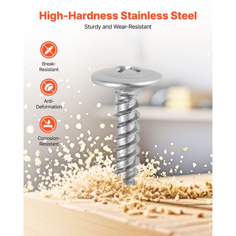 VEVOR Screws, #8 x 3/4 inch Length Self Drilling Drywall to Wood Screw, All Purpose High-Hardness Stainless Steel Wall Anchors with a Phillips Drill Bit, Cross Slot for Home Renovation(300 per Box)