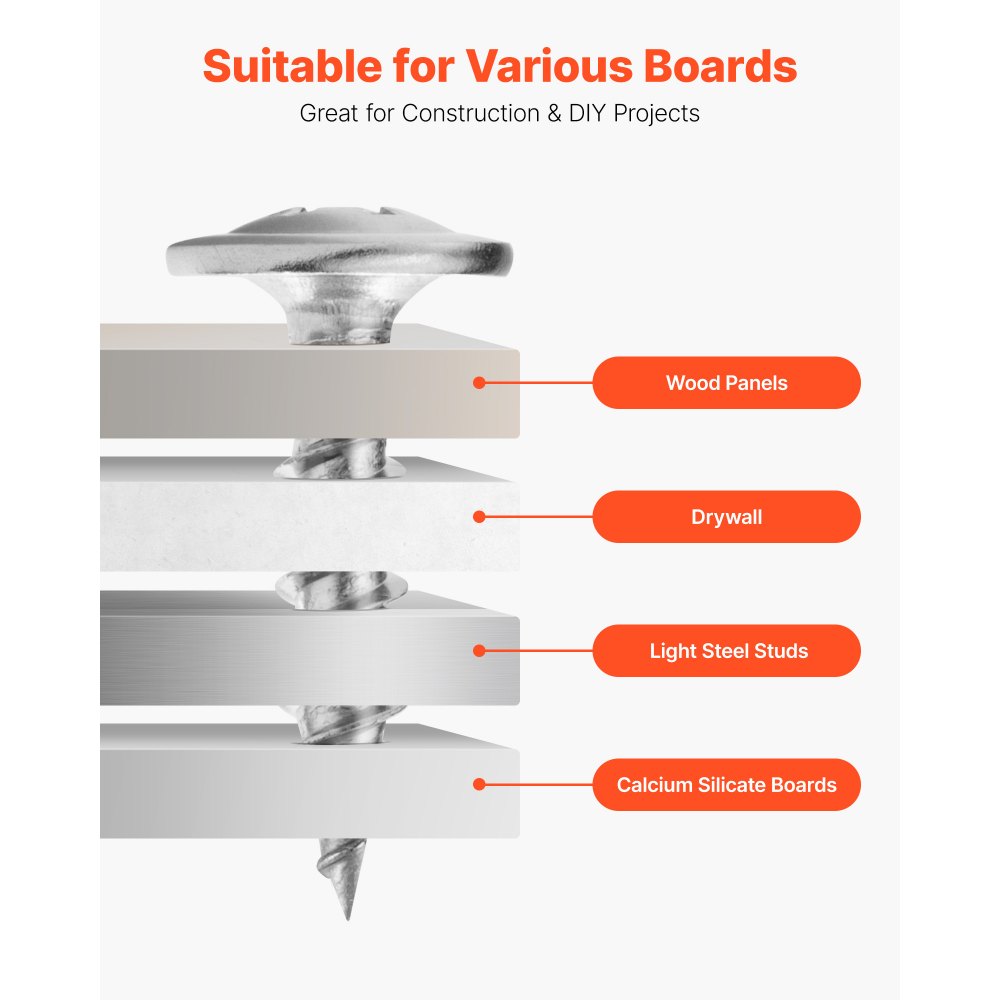 VEVOR Screws, #8 x 3/4 inch Length Self Drilling Drywall to Wood Screw, All Purpose High-Hardness Stainless Steel Wall Anchors with a Phillips Drill Bit, Cross Slot for Home Renovation(300 per Box)