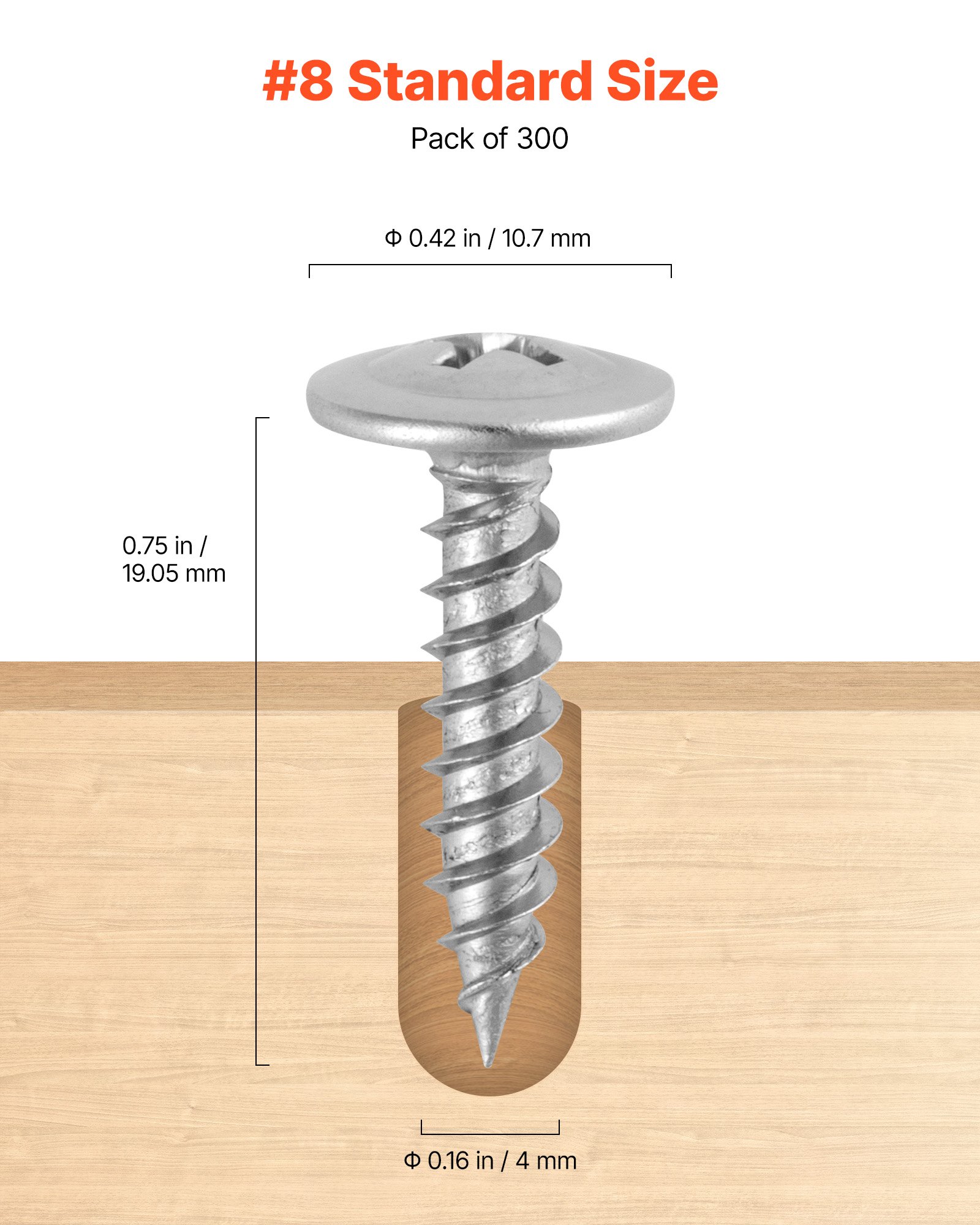 VEVOR Screws, #8 x 3/4 inch Length Self Drilling Drywall to Wood Screw, All Purpose High-Hardness Stainless Steel Wall Anchors with a Phillips Drill Bit, Cross Slot for Home Renovation(300 per Box)
