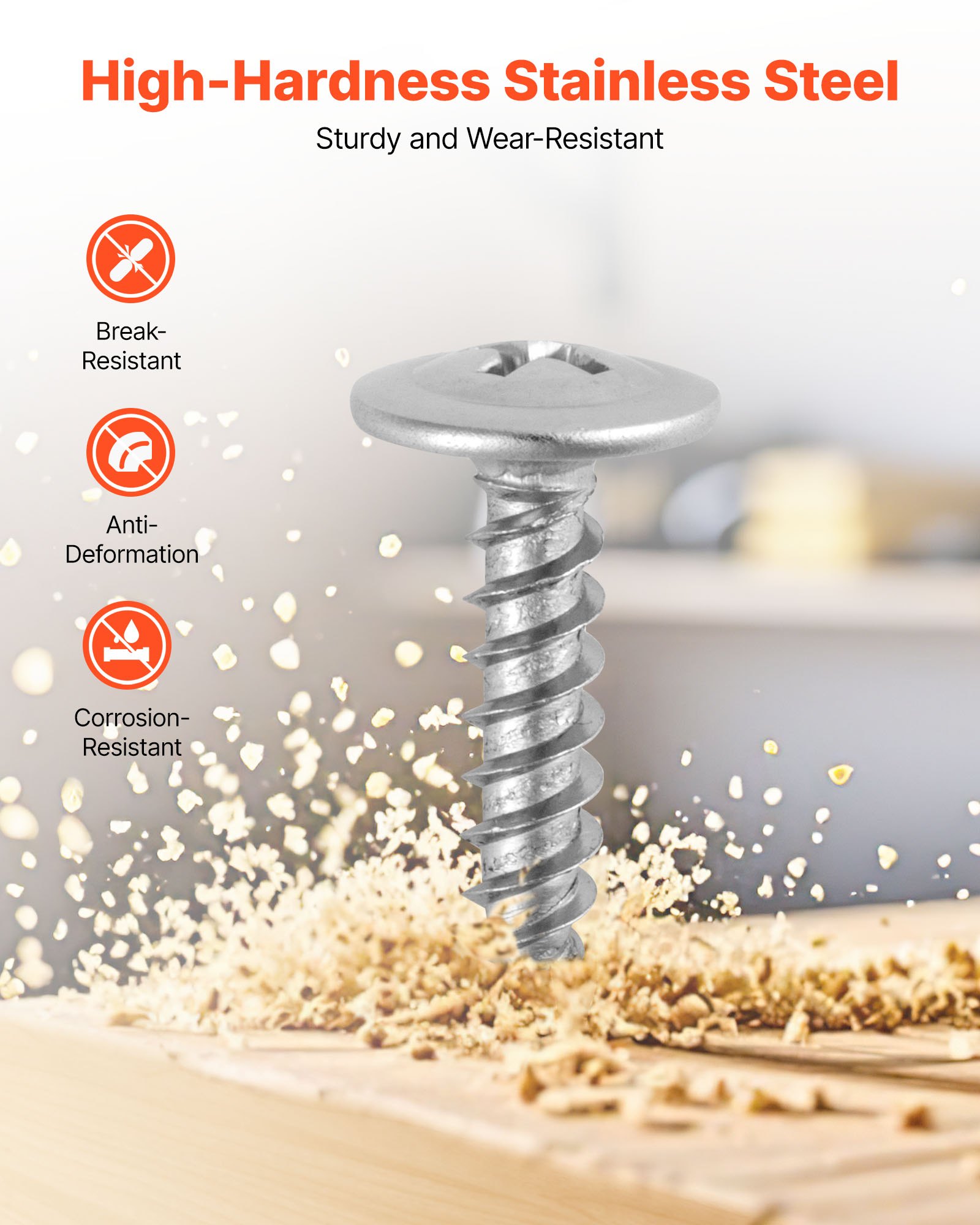 VEVOR Screws, #8 x 3/4 inch Length Self Drilling Drywall to Wood Screw, All Purpose High-Hardness Stainless Steel Wall Anchors with a Phillips Drill Bit, Cross Slot for Home Renovation(300 per Box)