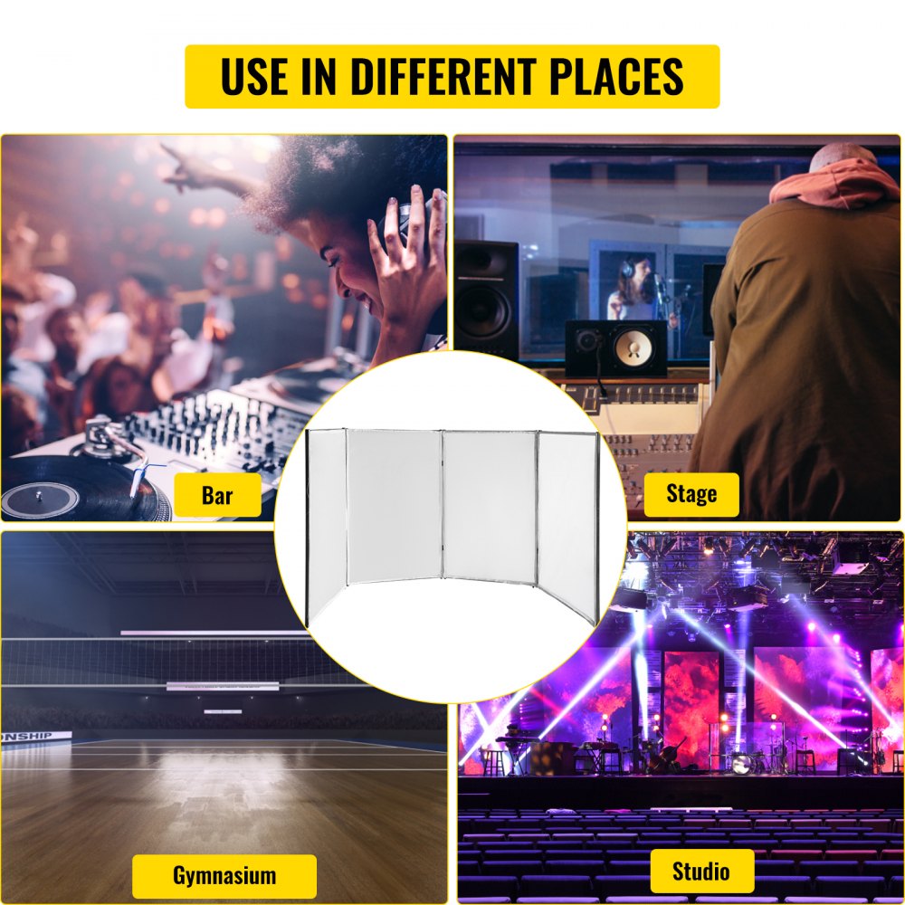 VEVOR DJ Facade Booth Portable 3.6FT Height DJ Event Facade Lightweight Metal Frame DJ Booth Cover 4 Detachable Polyester Sections Foldable Screen for DJ with Travel Bag DJ Front Board White and Black