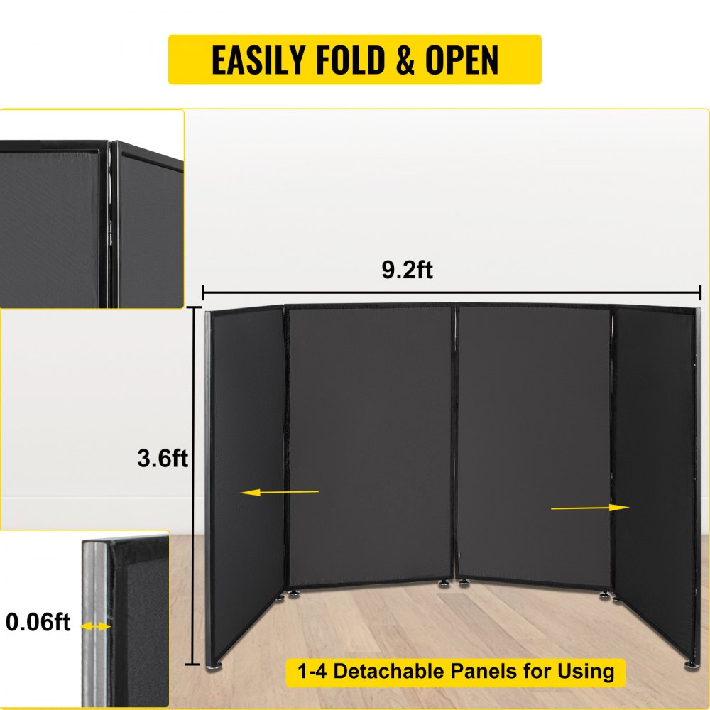 VEVOR 3.6FT Height DJ Facade Booth Portable DJ Event Facade Lightweight Metal Frame DJ Booth Cover 4 Detachable Polyester Sections Foldable Screen for DJ with Travel Bag DJ Front Board White and Black