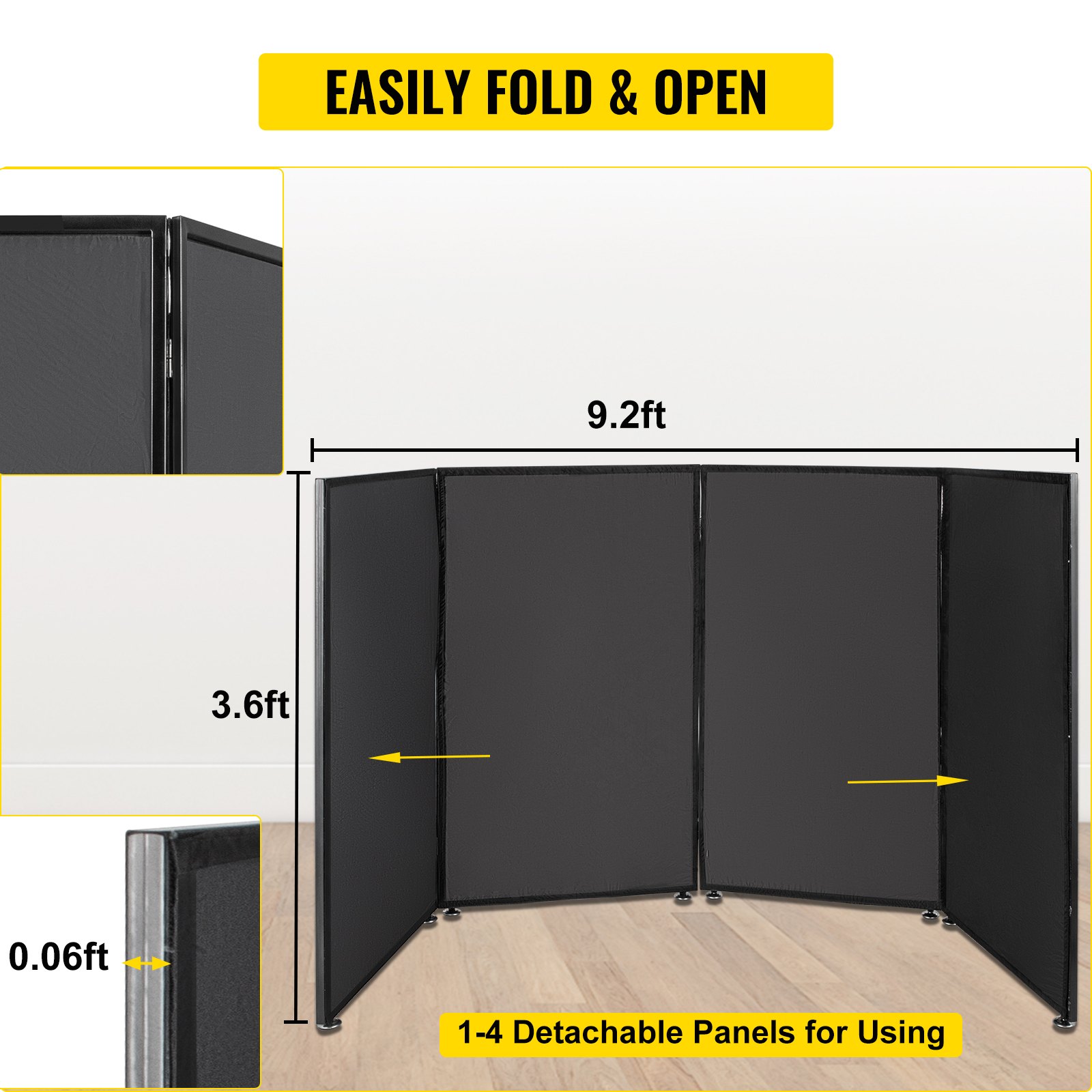 VEVOR 3.6FT Height DJ Facade Booth Portable DJ Event Facade Lightweight Metal Frame DJ Booth Cover 4 Detachable Polyester Sections Foldable Screen for DJ with Travel Bag DJ Front Board White and Black