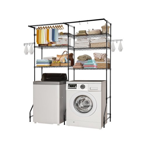 VEVOR Over Washer and Dryer Storage Shelf Two Row 6 Tiers Washer Rack Black