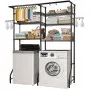 VEVOR Over Washer and Dryer Storage Shelves, 6 Tiers Laundry Room Drying Rack with Hanger Rod and Hooks, Two Rows Adjustable Washer Shelves Space Saver, for Laundry Room Storage & Organization, Black