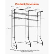 VEVOR Over The Washer and Dryer Storage Shelf, 6 Tier Laundry Room Drying Rack with Hanger Rod and Hooks, Adjustable Over Washer and Dryer Shelves, Laundry Room Shelf Storage Space Saver, Black