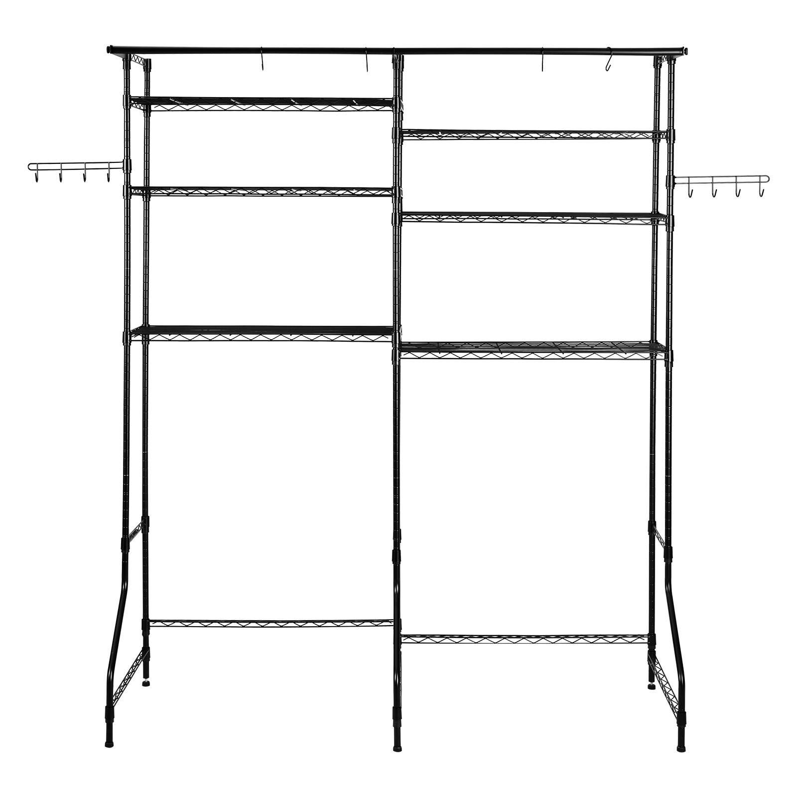 VEVOR Over Washer and Dryer Storage Shelves, 6 Tiers Laundry Room Drying Rack with Hanger Rod and Hooks, Two Rows Adjustable Washer Shelves Space Saver, for Laundry Room Storage & Organization, Black