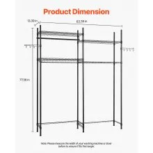 VEVOR Over The Washer and Dryer Storage Shelf, 4 Tier Laundry Room Drying Rack with Hanger Rod and Hooks, Adjustable Over Washer and Dryer Shelves, Laundry Room Shelf Storage Space Saver, Black