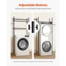 VEVOR Over The Washer and Dryer Storage Shelf, 4 Tier Laundry Room Drying Rack with Hanger Rod and Hooks, Adjustable Over Washer and Dryer Shelves, Laundry Room Shelf Storage Space Saver, Black