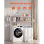 VEVOR Over The Washer and Dryer Storage Shelf, 4 Tier Laundry Room Drying Rack with Hanger Rod and Hooks, Adjustable Over Washer and Dryer Shelves, Laundry Room Shelf Storage Space Saver, White