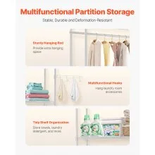 VEVOR Over The Washer and Dryer Storage Shelf, 4 Tier Laundry Room Drying Rack with Hanger Rod and Hooks, Adjustable Over Washer and Dryer Shelves, Laundry Room Shelf Storage Space Saver, White
