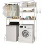 VEVOR Over Washer and Dryer Storage Shelves, 6 Tiers Laundry Room Drying Rack with Hanger Rod and Hooks, Two Rows Adjustable Washer Shelves Space Saver, for Laundry Room Storage & Organization, White