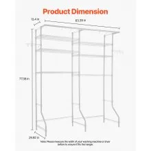 VEVOR Over The Washer and Dryer Storage Shelf, 6 Tier Laundry Room Drying Rack with Hanger Rod and Hooks, Adjustable Over Washer and Dryer Shelves, Laundry Room Shelf Storage Space Saver, White