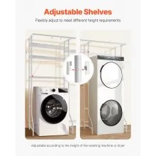 VEVOR Over The Washer and Dryer Storage Shelf, 6 Tier Laundry Room Drying Rack with Hanger Rod and Hooks, Adjustable Over Washer and Dryer Shelves, Laundry Room Shelf Storage Space Saver, White
