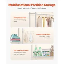 VEVOR Over The Washer and Dryer Storage Shelf, 6 Tier Laundry Room Drying Rack with Hanger Rod and Hooks, Adjustable Over Washer and Dryer Shelves, Laundry Room Shelf Storage Space Saver, White