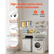 VEVOR Over The Washer and Dryer Storage Shelf, 6 Tier Laundry Room Drying Rack with Hanger Rod and Hooks, Adjustable Over Washer and Dryer Shelves, Laundry Room Shelf Storage Space Saver, White