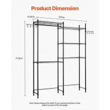 VEVOR Over The Washer and Dryer Storage Shelf, 5 Tier Laundry Room Drying Rack with Hanger Rod and Hooks, Adjustable Over Washer and Dryer Shelves, Laundry Room Shelf Storage Space Saver, Black