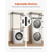 VEVOR Over The Washer and Dryer Storage Shelf, 5 Tier Laundry Room Drying Rack with Hanger Rod and Hooks, Adjustable Over Washer and Dryer Shelves, Laundry Room Shelf Storage Space Saver, Black
