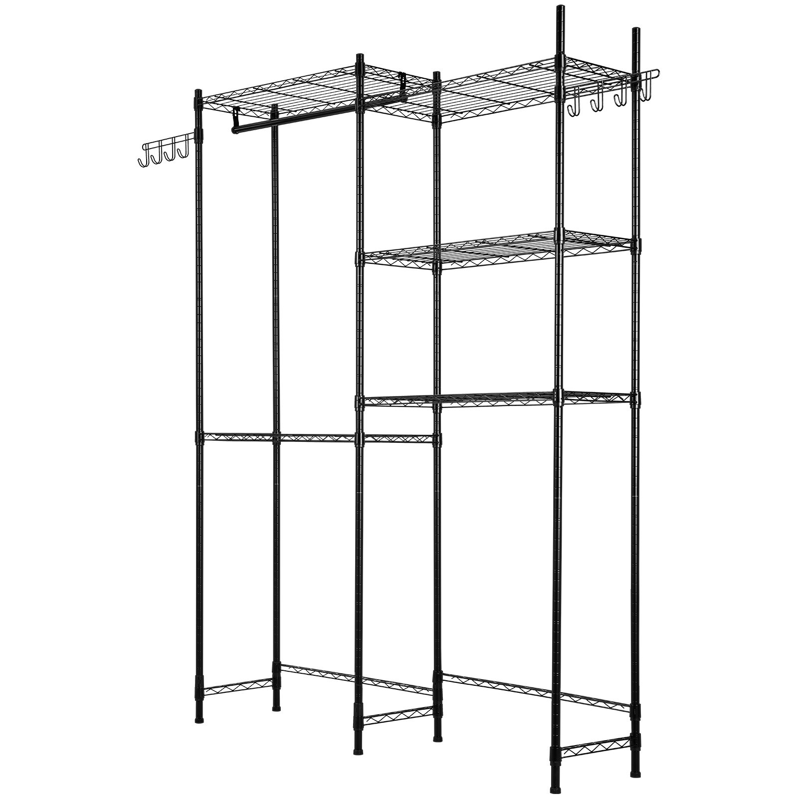 VEVOR Over Washer and Dryer Storage Shelves, 5 Tiers Laundry Room Drying Rack with Hanger Rod and Hooks, Two Rows Adjustable Washer Shelves Space Saver, for Laundry Room Storage & Organization, Black
