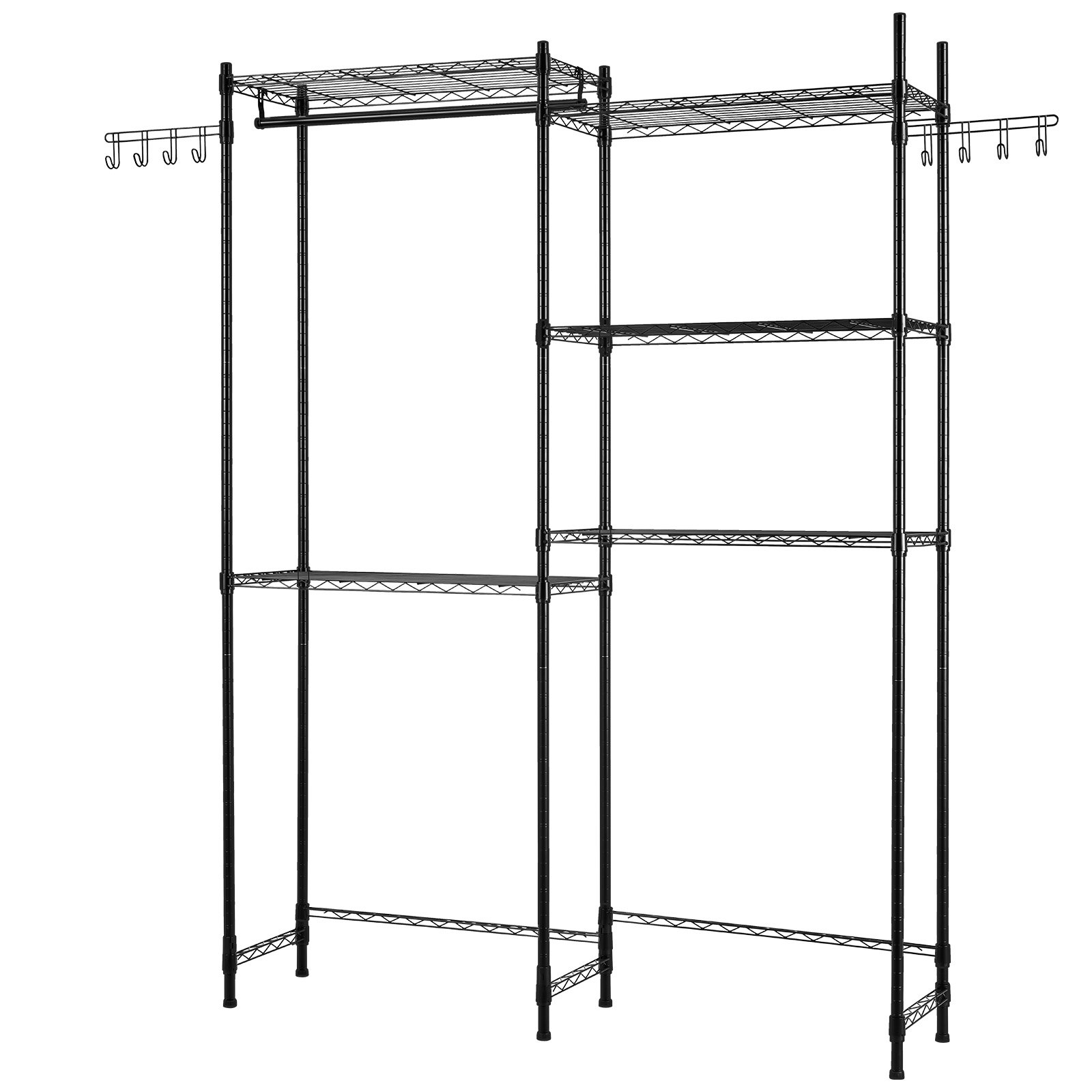 VEVOR Over Washer and Dryer Storage Shelves, 5 Tiers Laundry Room Drying Rack with Hanger Rod and Hooks, Two Rows Adjustable Washer Shelves Space Saver, for Laundry Room Storage & Organization, Black
