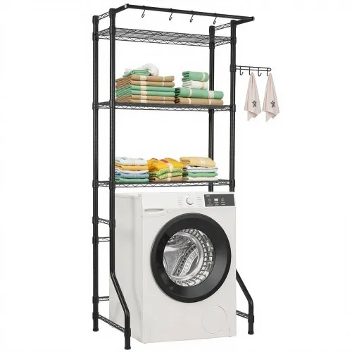 VEVOR Over Washer and Dryer Storage Shelf, 3 Tiers Laundry Room Drying Rack with Hanger Rod and Hooks, Single Row Adjustable Washer Shelves Space Saver, for Laundry Room Storage & Organization, Black