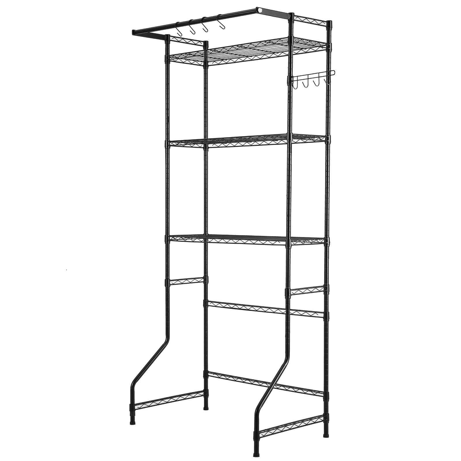 VEVOR Over Washer and Dryer Storage Shelf, 3 Tiers Laundry Room Drying Rack with Hanger Rod and Hooks, Single Row Adjustable Washer Shelves Space Saver, for Laundry Room Storage & Organization, Black