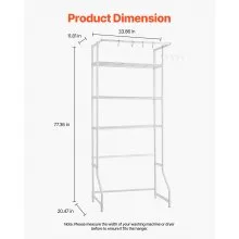 VEVOR Over The Washer and Dryer Storage Shelf, 3 Tier Laundry Room Drying Rack with Hanger Rod and Hooks, Adjustable Over Washer and Dryer Shelves, Laundry Room Shelf Storage Space Saver, White