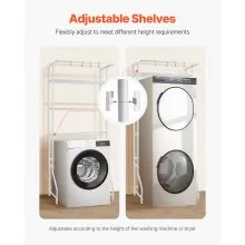 VEVOR Over The Washer and Dryer Storage Shelf, 3 Tier Laundry Room Drying Rack with Hanger Rod and Hooks, Adjustable Over Washer and Dryer Shelves, Laundry Room Shelf Storage Space Saver, White