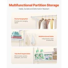 VEVOR Over The Washer and Dryer Storage Shelf, 3 Tier Laundry Room Drying Rack with Hanger Rod and Hooks, Adjustable Over Washer and Dryer Shelves, Laundry Room Shelf Storage Space Saver, White